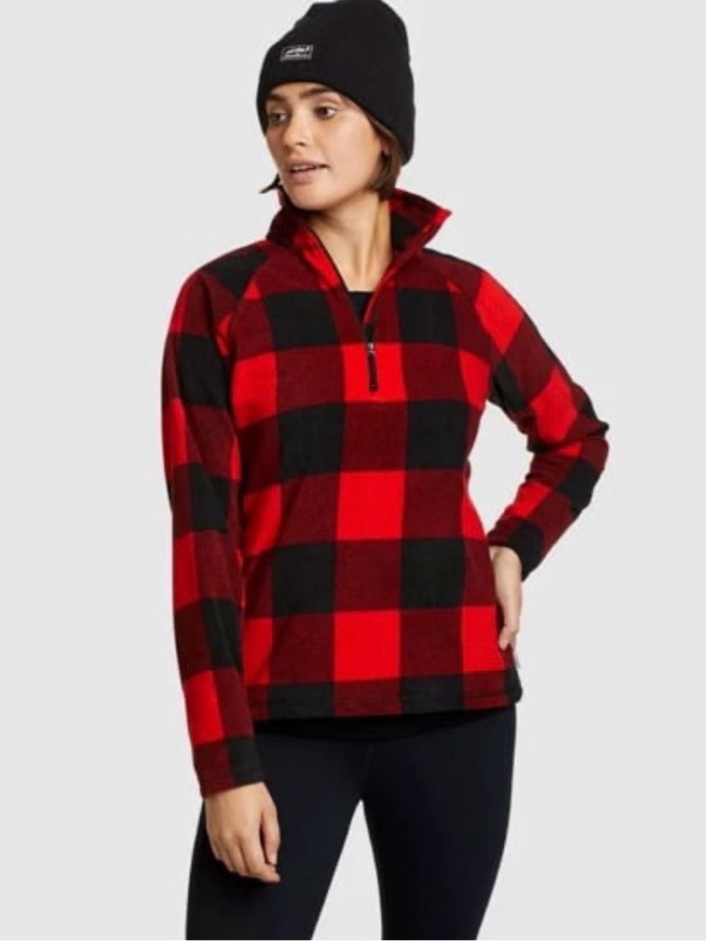 Lands' End Red and Black Buffalo Plaid Fleece Quarter-Zip